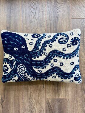 Peking Handicraft Navy Octopus Hook Wool Pillow - NWT